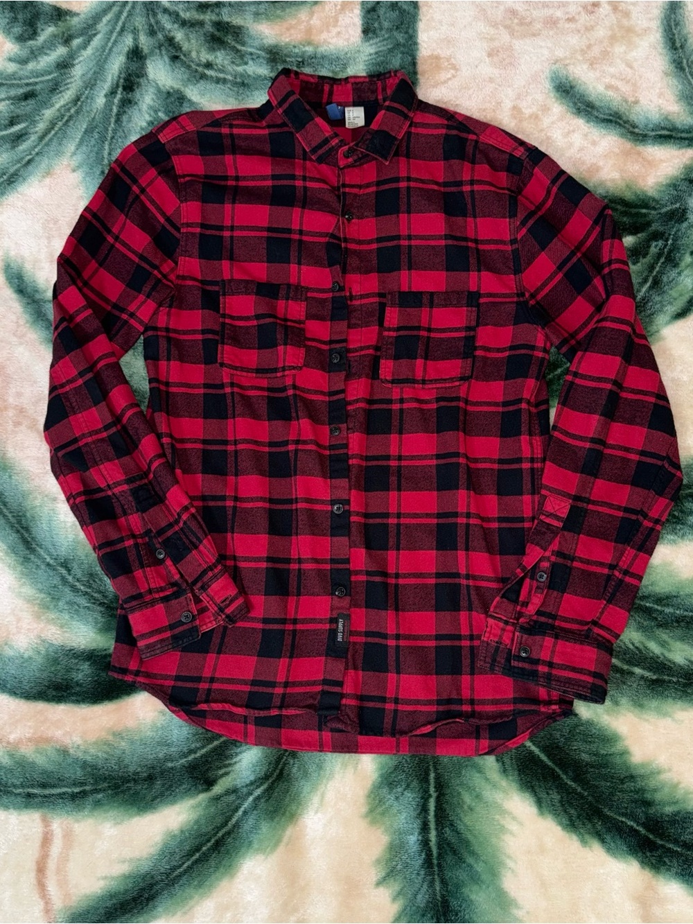 Divided Red and Black Plaid Button-Down Shirt